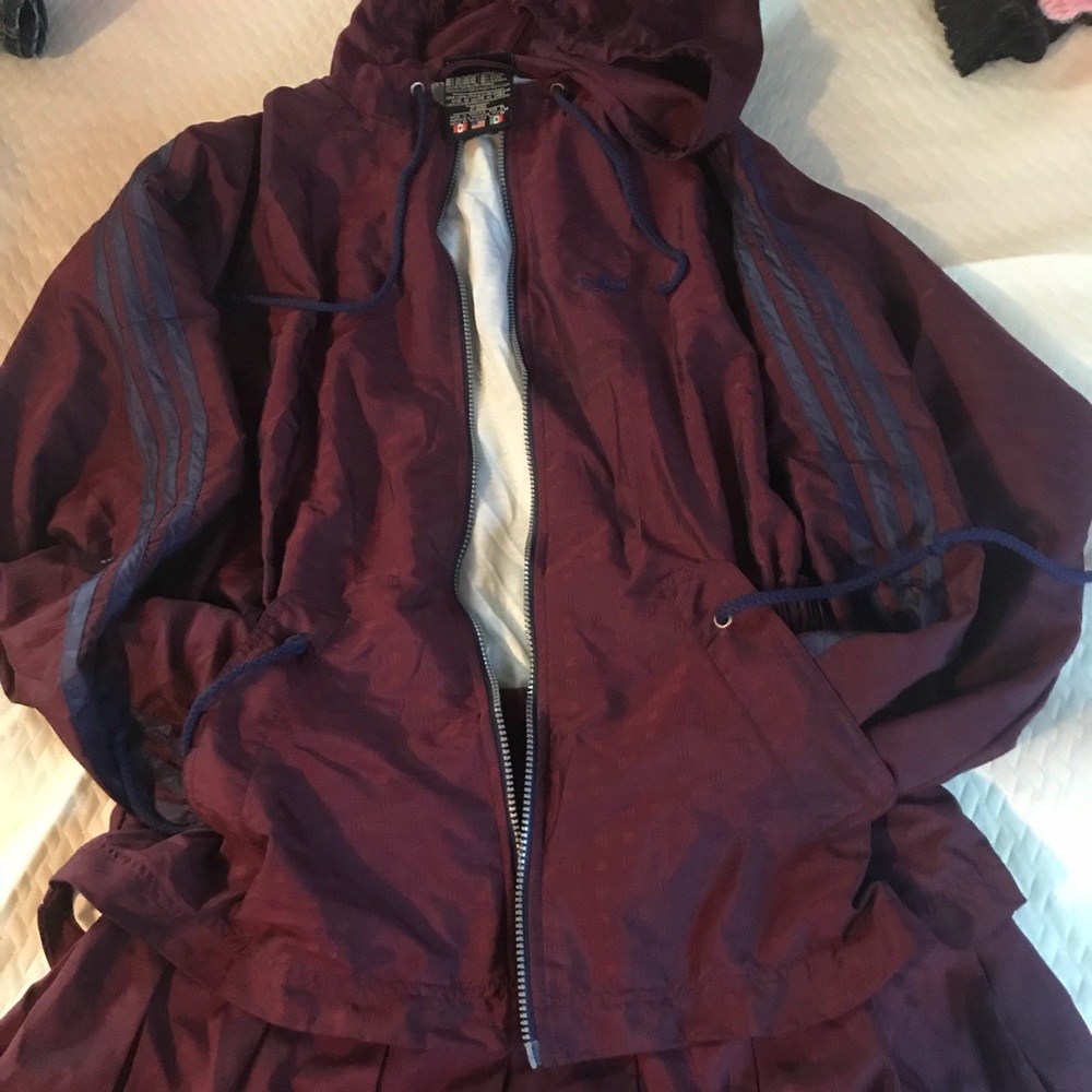 Maroon adidas jacket and skirt set